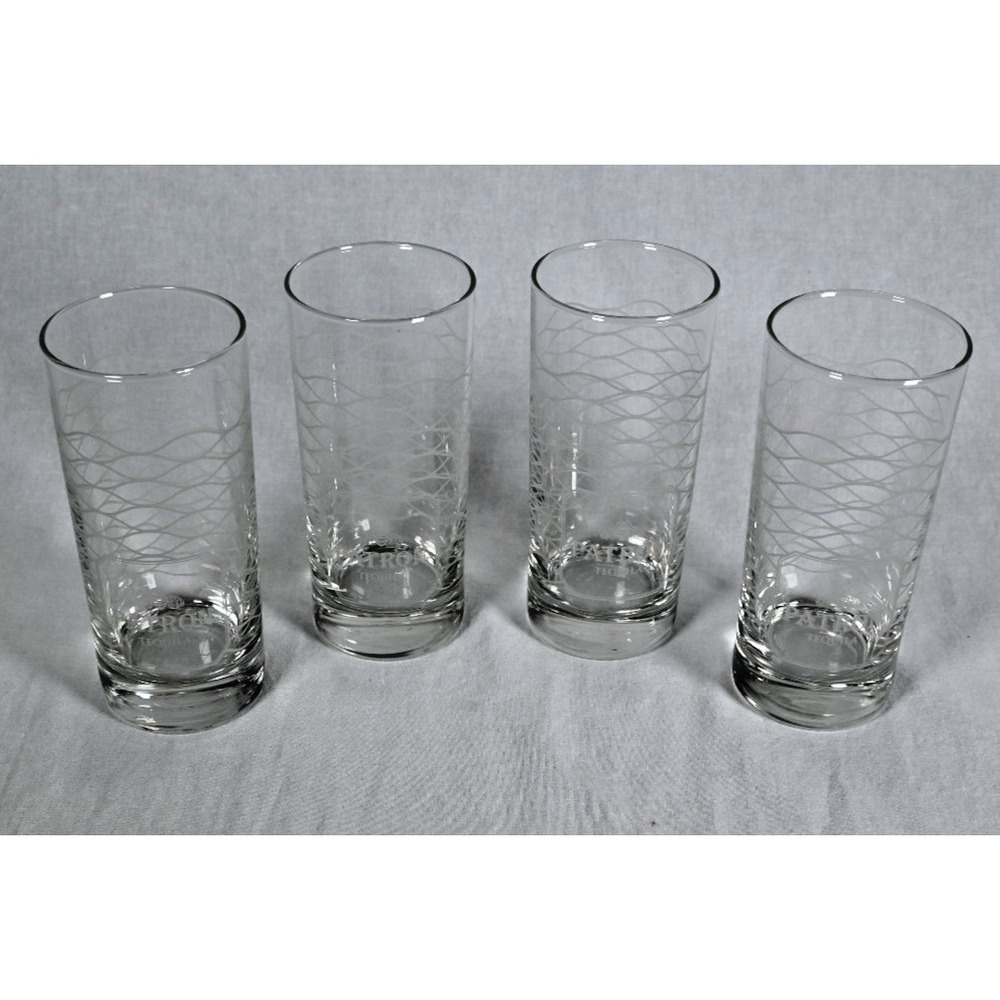 Set of 4 Patron Tequila Tall Highball Etched Glasses 10 oz Barware